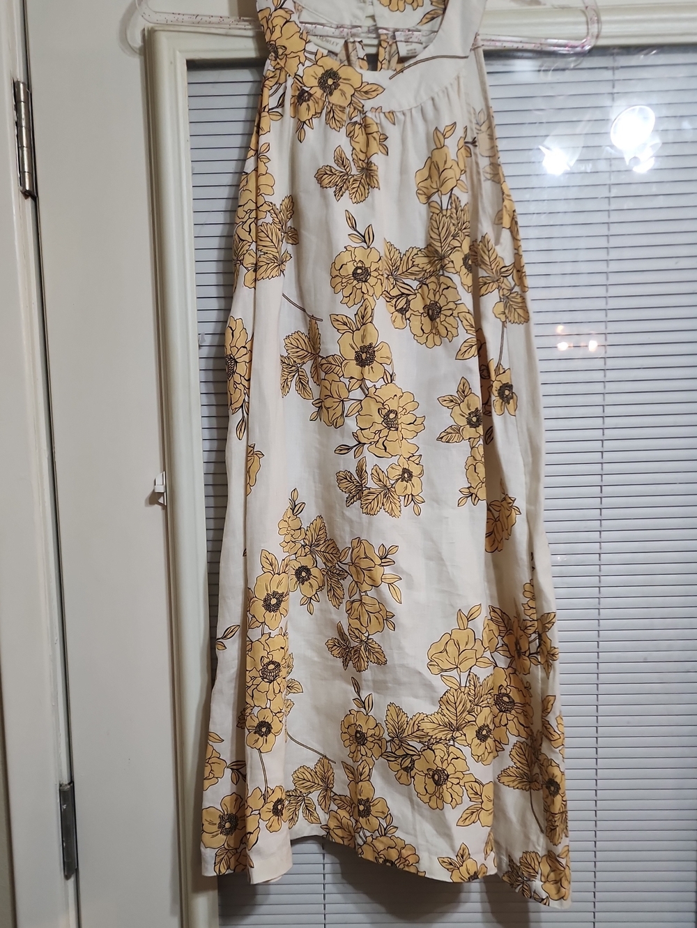 Cynthia Rowley Women's Cream Floral Linen Dress with Golden Yellow Print - Picture 1 of 9
